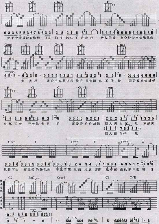 太委屈（原版）吉他谱 