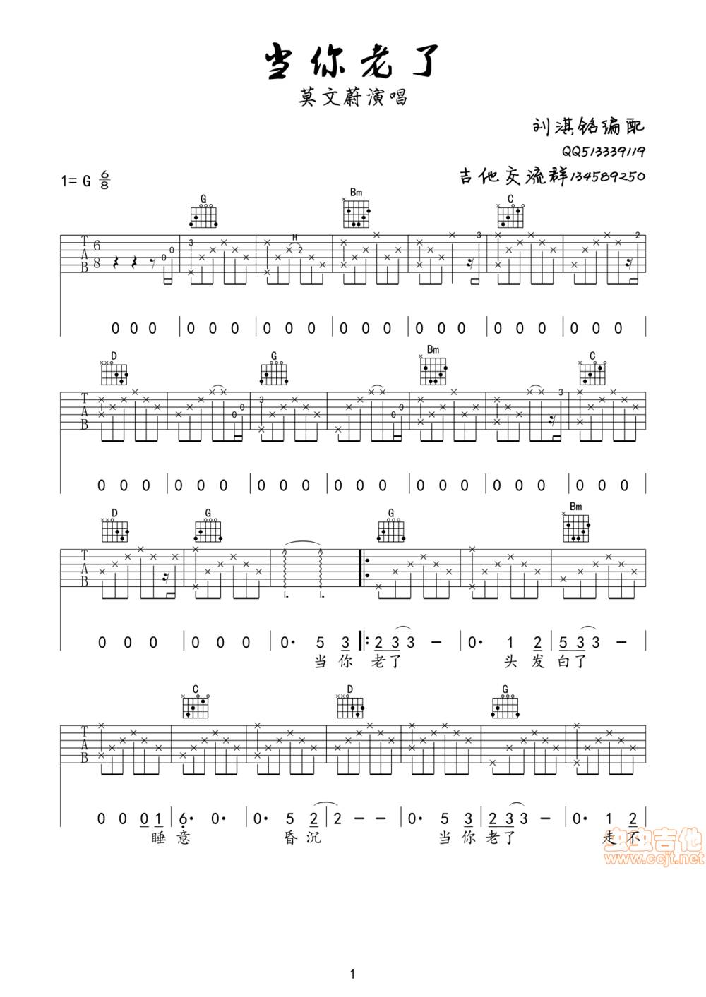 当你老了吉他谱