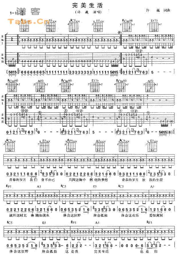 完美生活 经典吉他谱 