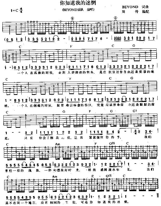 ★你知道我的迷惘★吉他谱 