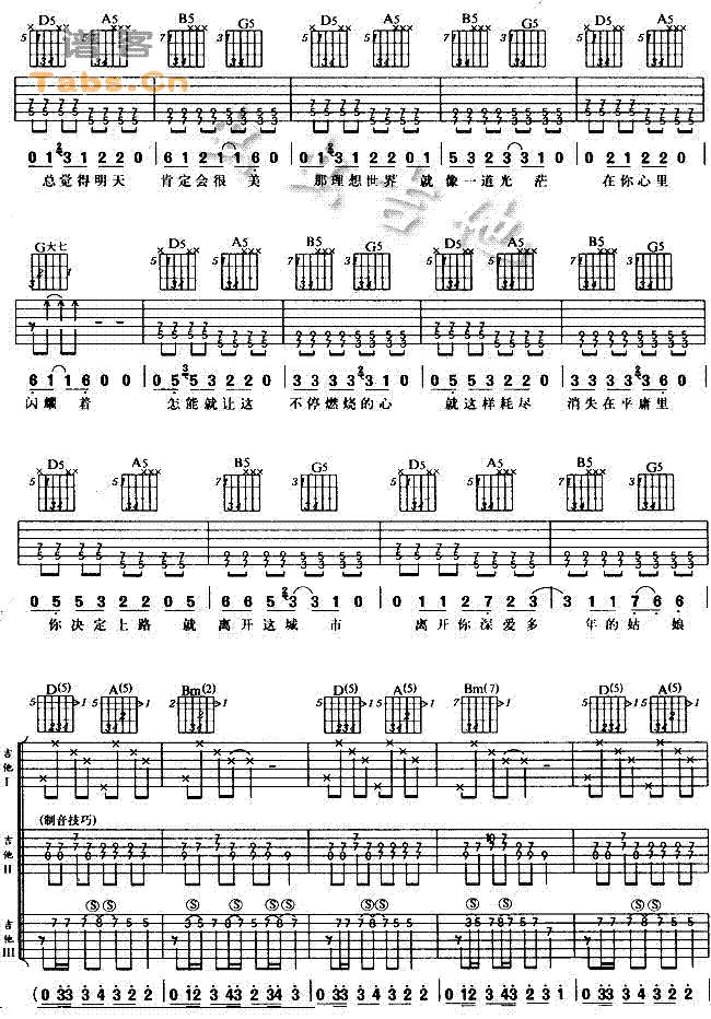 那一年 	吉他谱