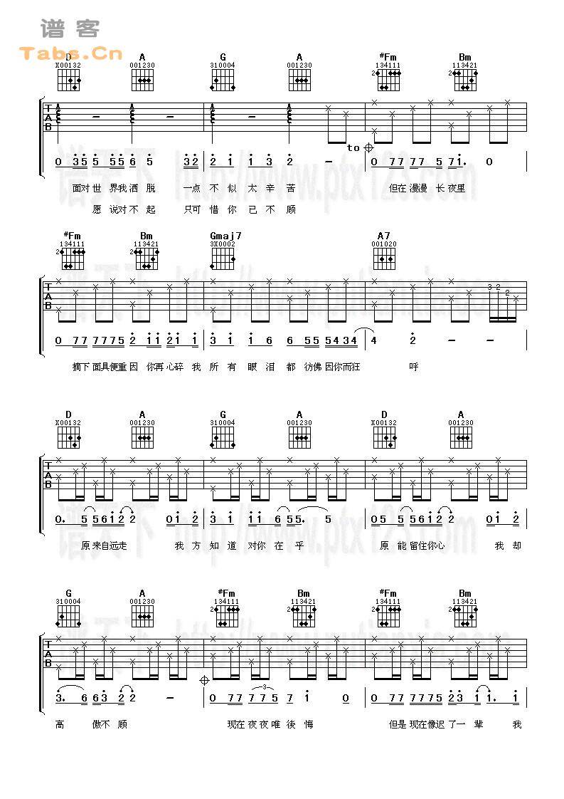 从不喜欢孤单一个 完美版	吉他谱