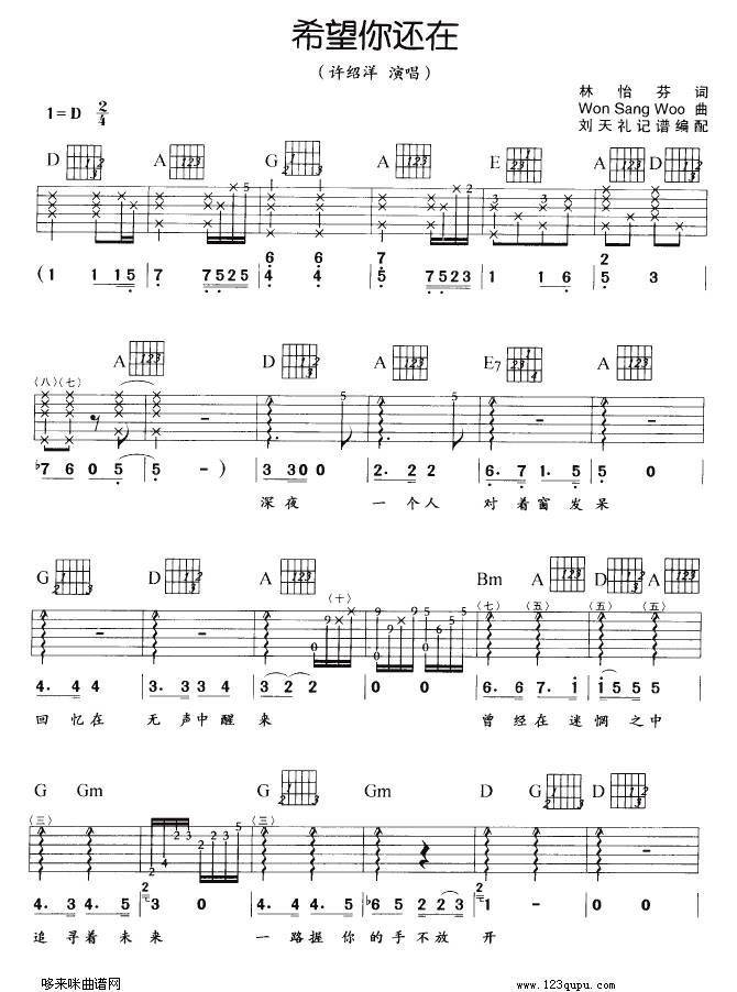 希望你还在（许绍洋）吉他谱