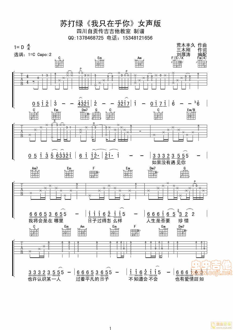 我只在乎你吉他谱