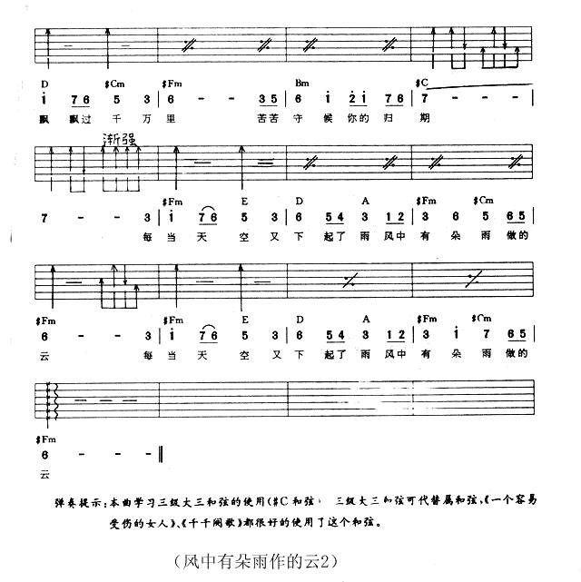 风中有朵雨做的云吉他谱 