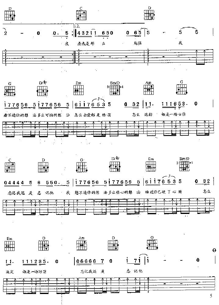 忘记我还忘记他吉他谱 