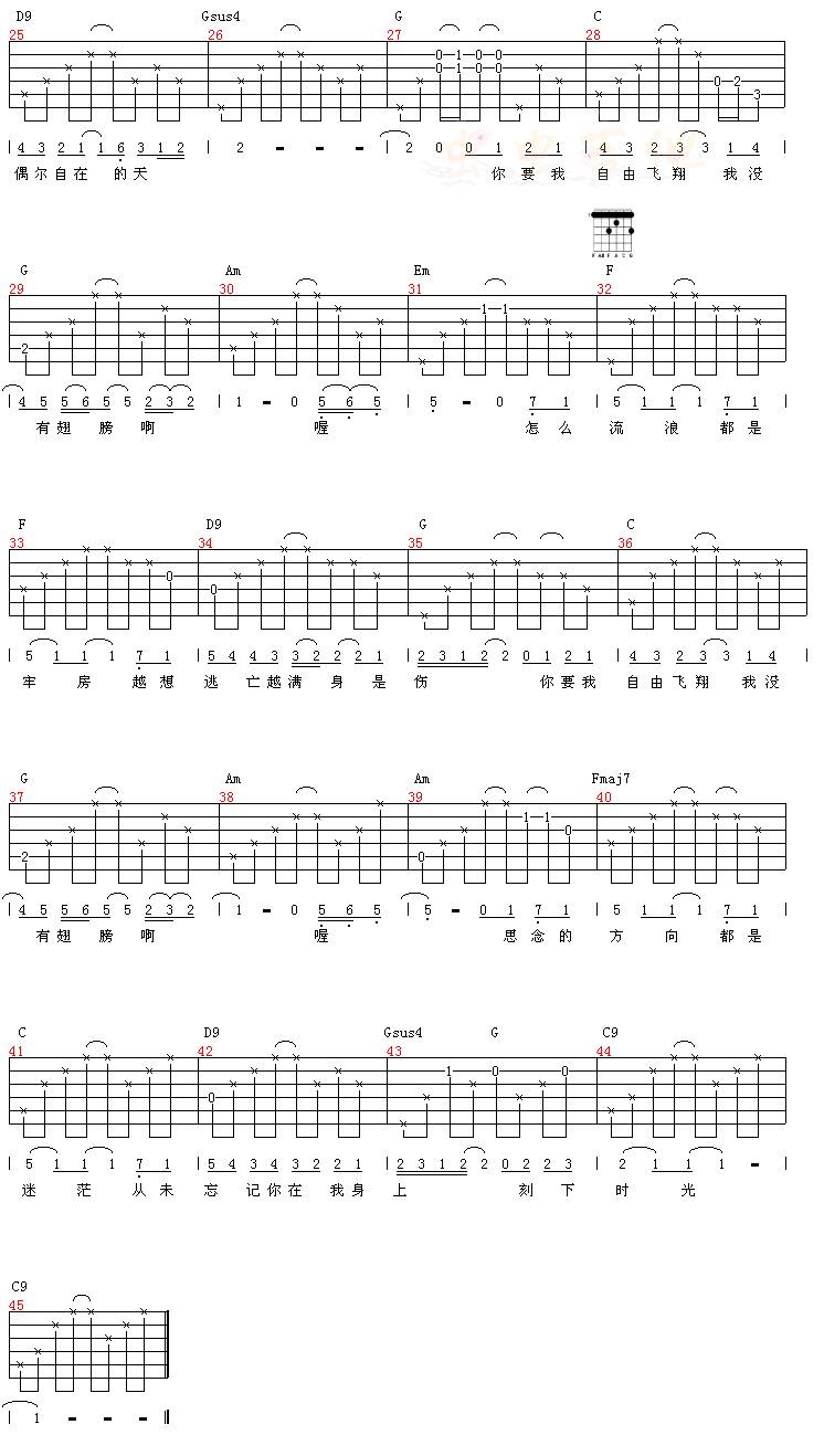 翅膀之歌吉他谱 