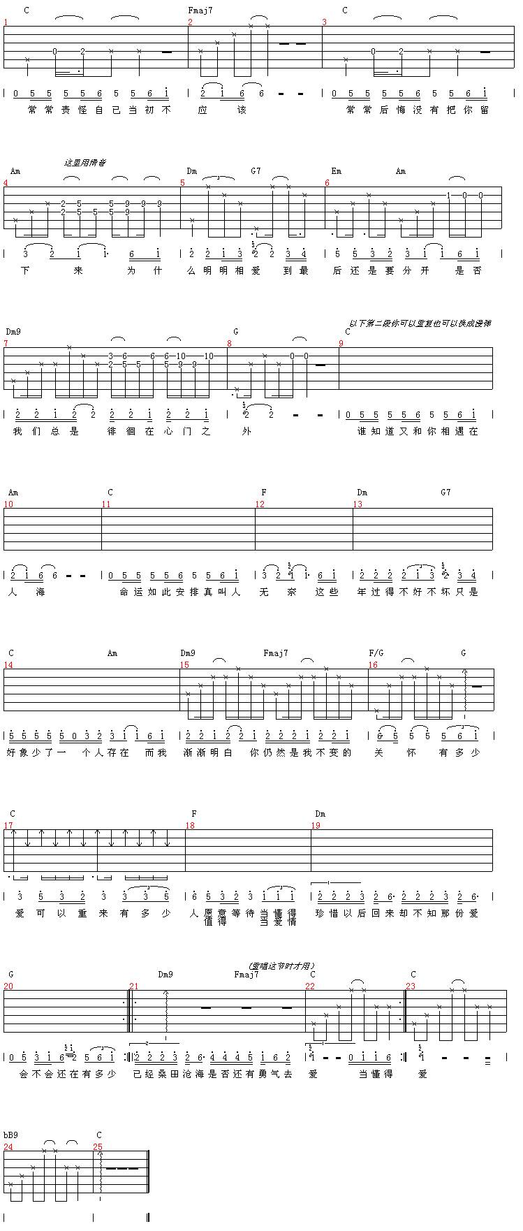 有多少爱可以重来吉他谱 