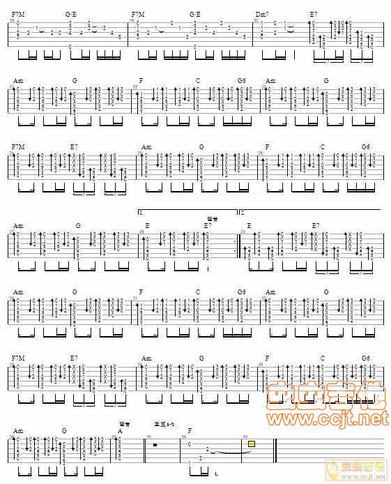 电台情歌吉他谱 