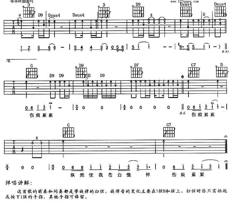 执着(许巍)吉他谱 