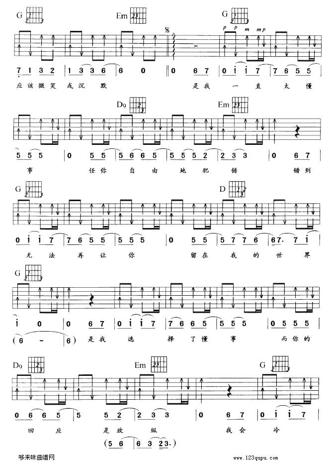 懂事（孙燕姿）吉他谱 