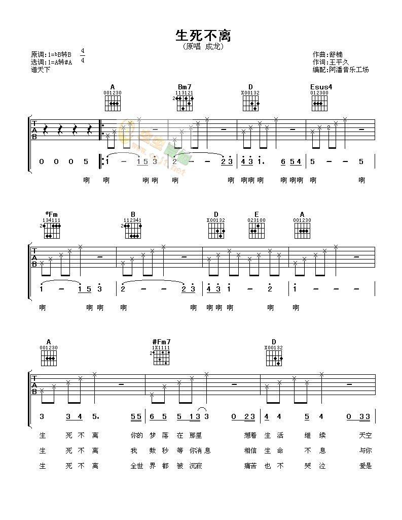 生死不离吉他谱