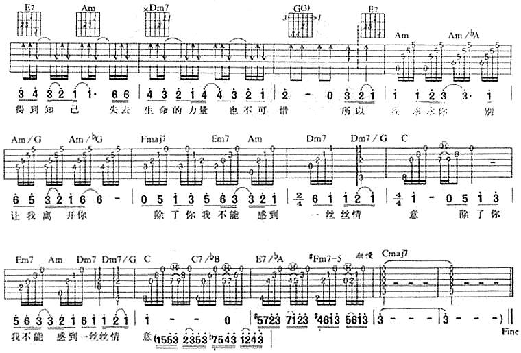 我只在乎你吉他谱 