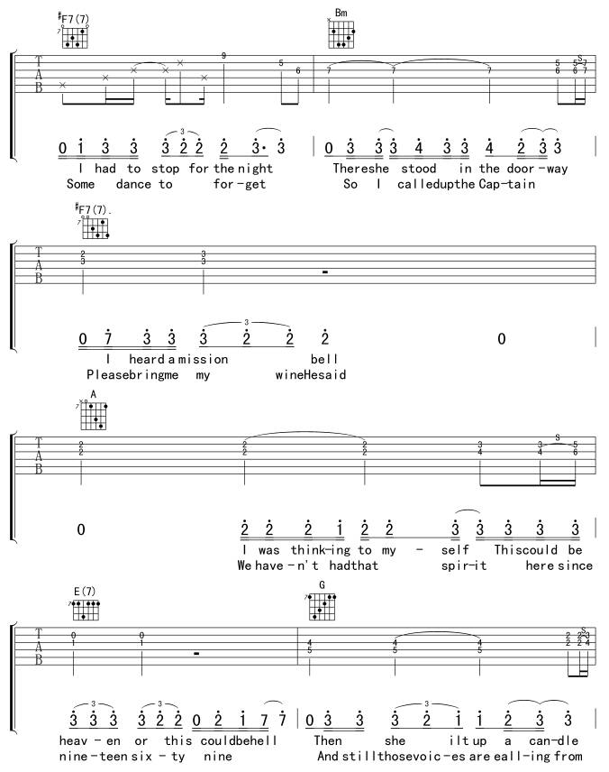 Hotel California 加州旅馆吉他谱 