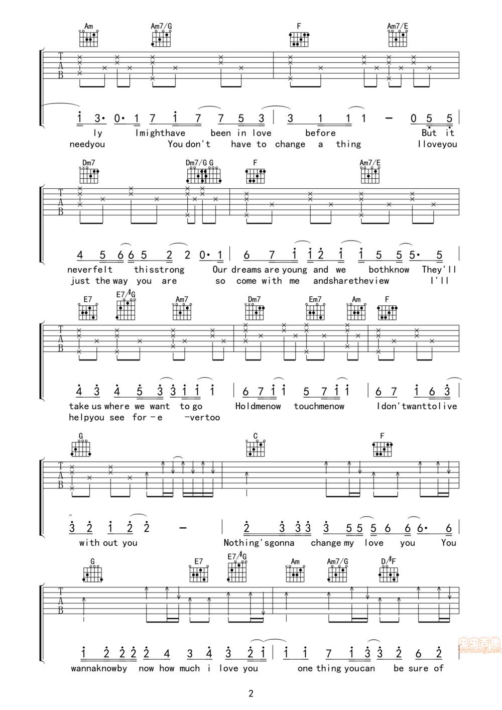 Nothing‘s gonna change my love f吉他谱
