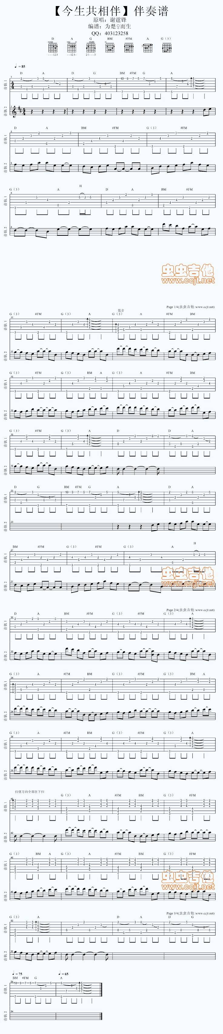 【今生共相伴】伴奏谱吉他谱 