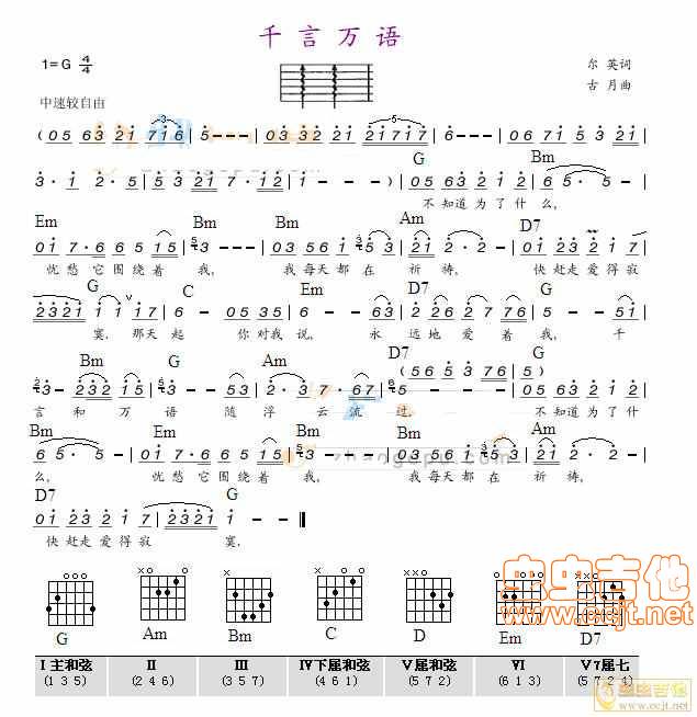 千言万语吉他谱 