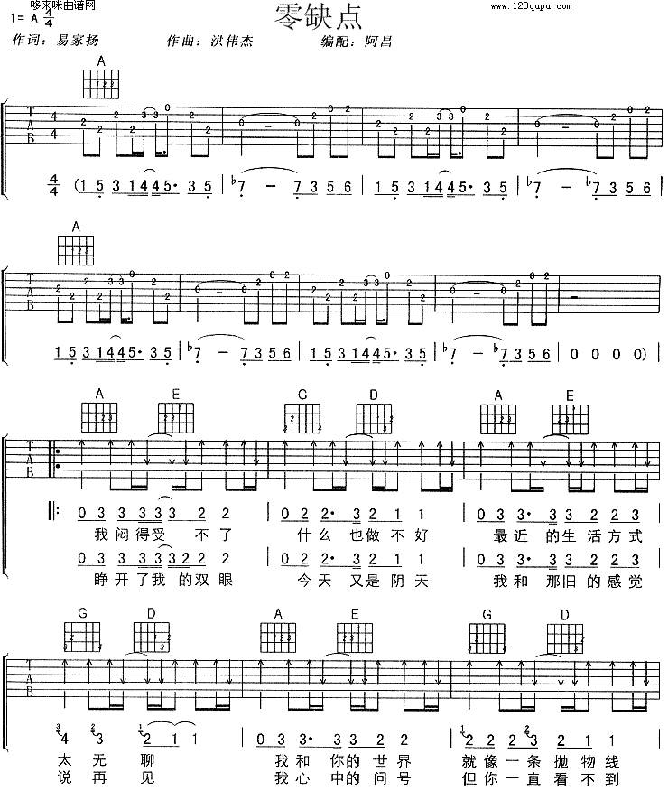 零缺点（孙燕姿）吉他谱