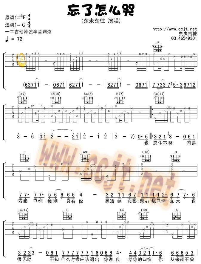 忘了怎么哭吉他谱