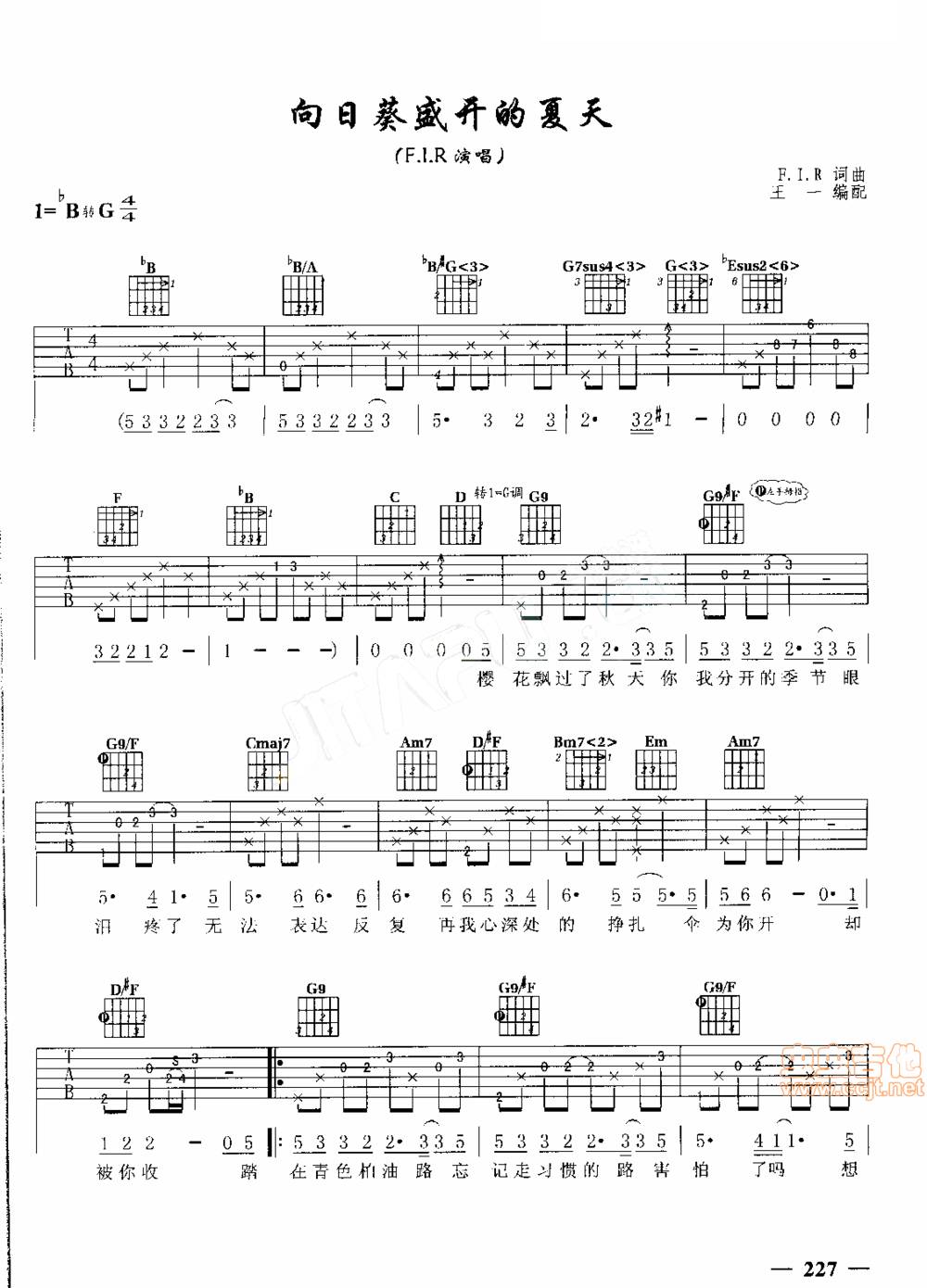 向日葵盛开的夏天吉他谱
