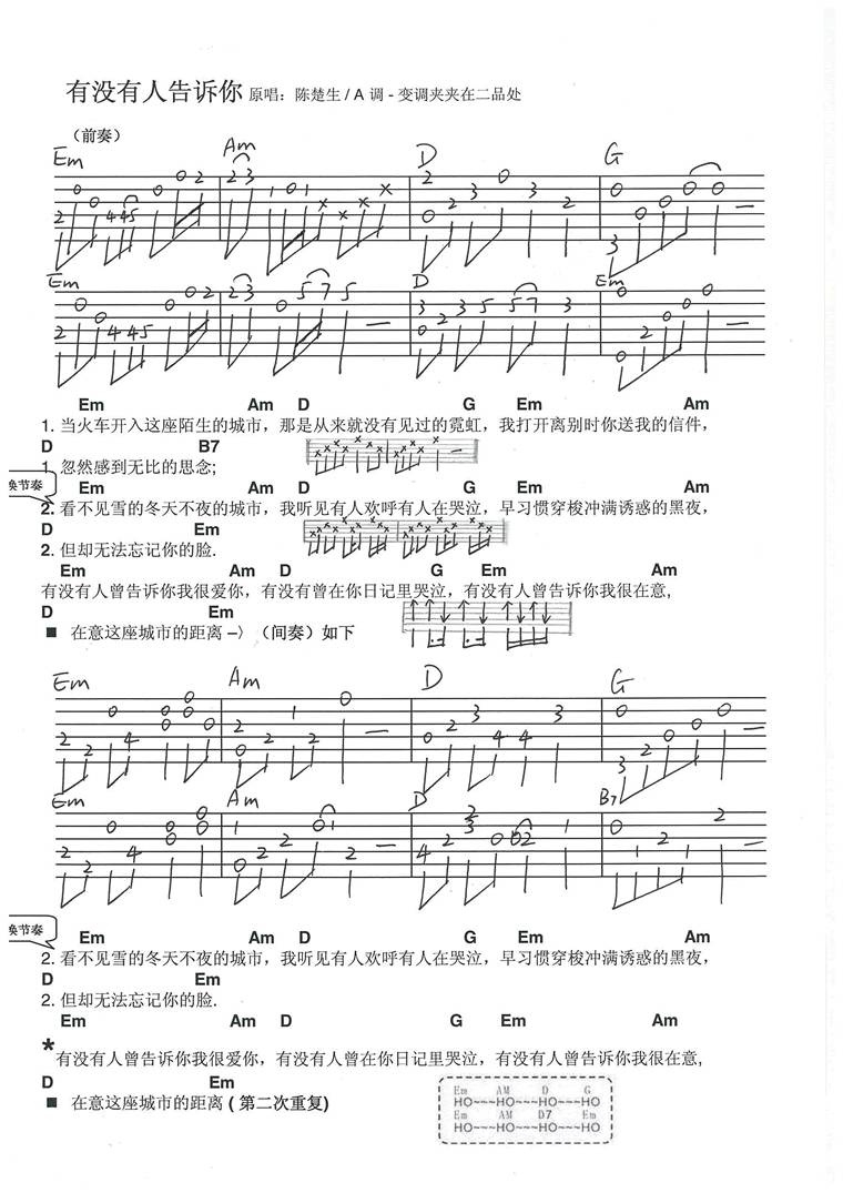 有没有人告诉你吉他谱 