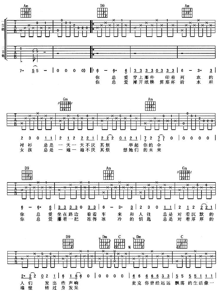 麦克 (老狼)吉他谱