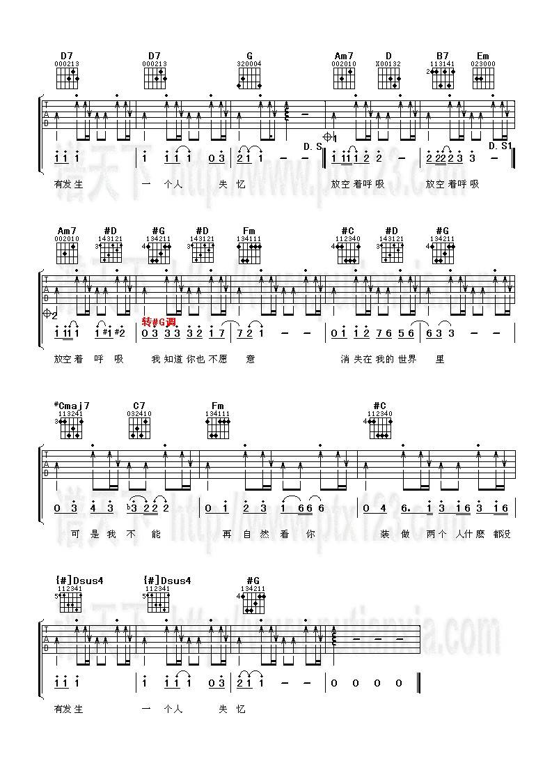 一个人失忆吉他谱 