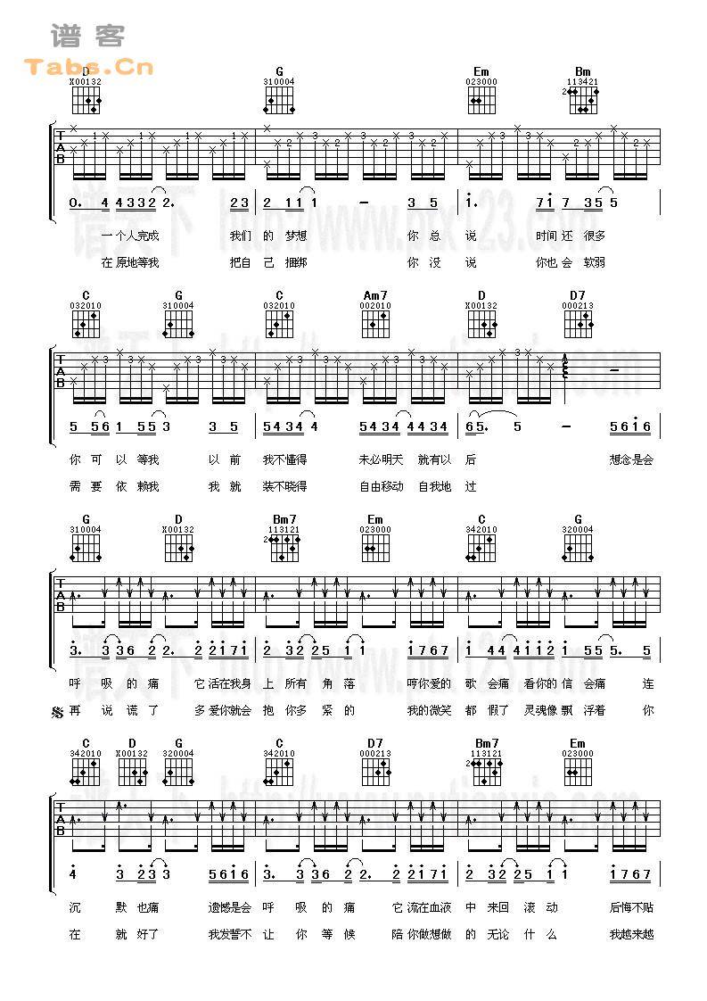 会呼吸的痛 	吉他谱