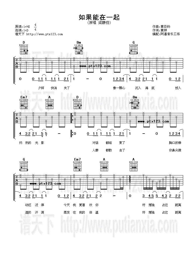 如果能在一起吉他谱