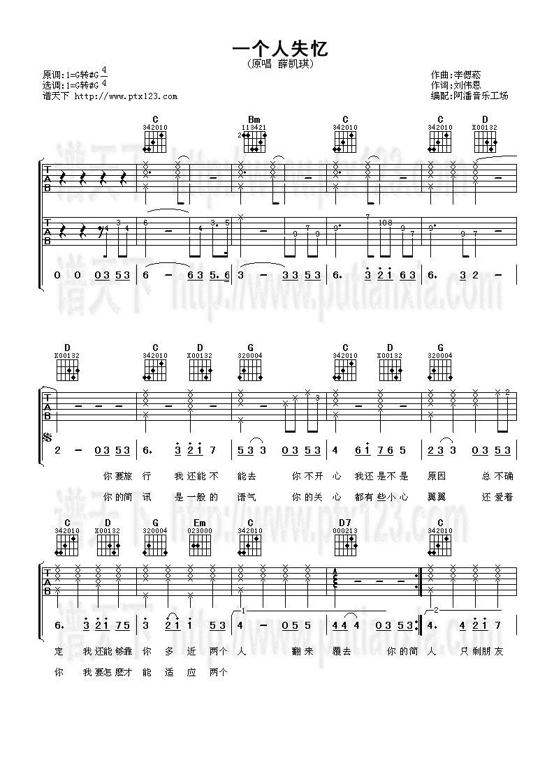 一个人失忆吉他谱