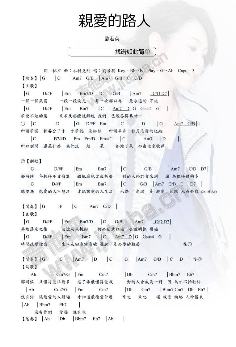 亲爱的路人吉他谱 