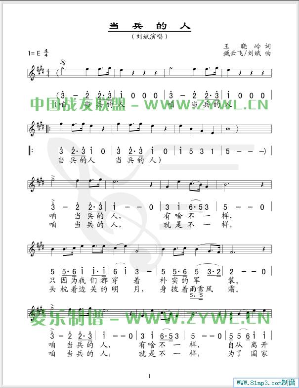 当兵的人吉他谱 