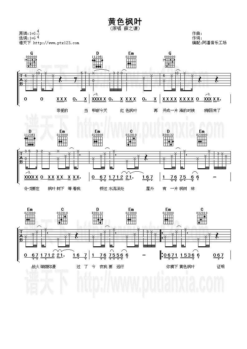 黄色枫叶吉他谱