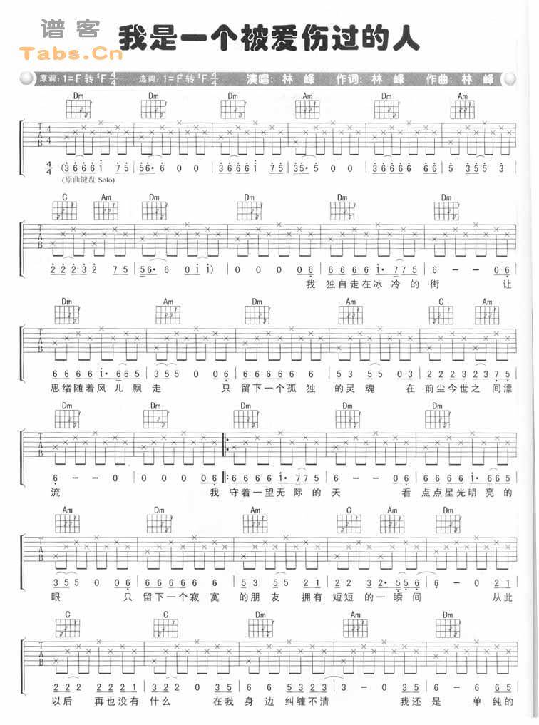 我是一个被爱伤过的人 完美版吉他谱 