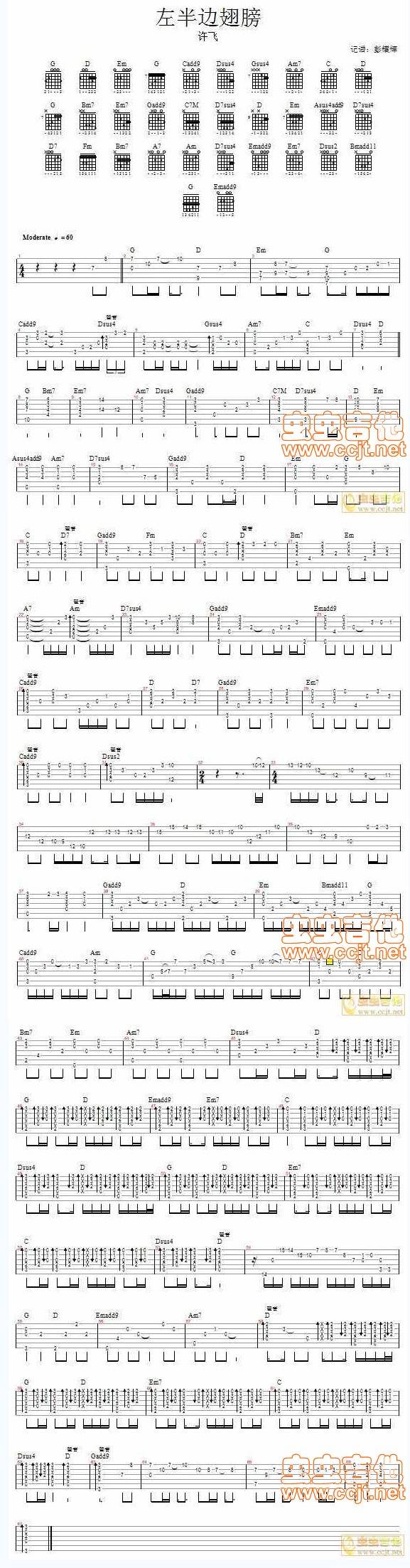 左半边翅膀 许飞吉他谱 