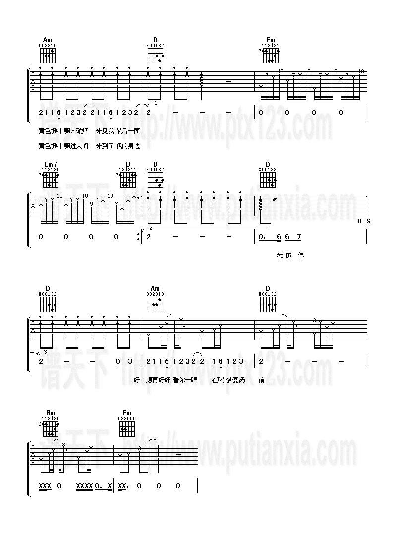 黄色枫叶吉他谱 