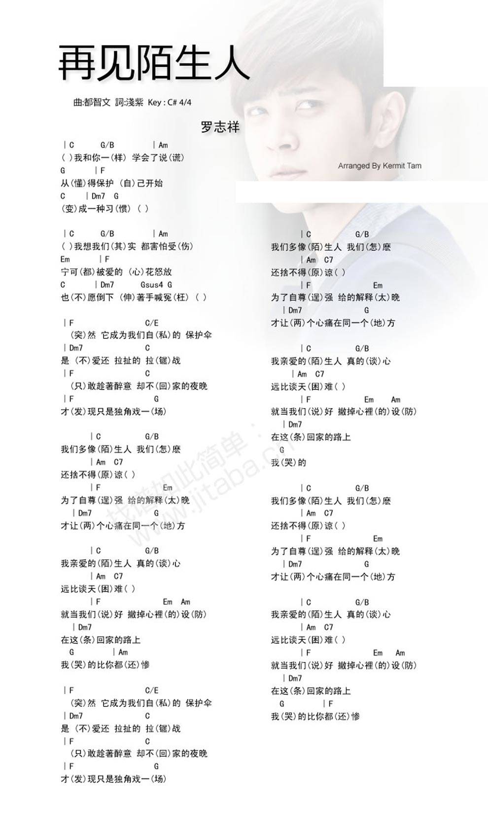 再见陌生人 弹唱和弦谱吉他谱 