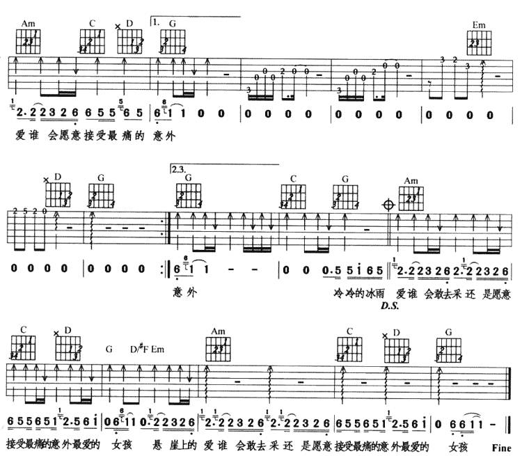 冰雨（风行版）吉他谱 
