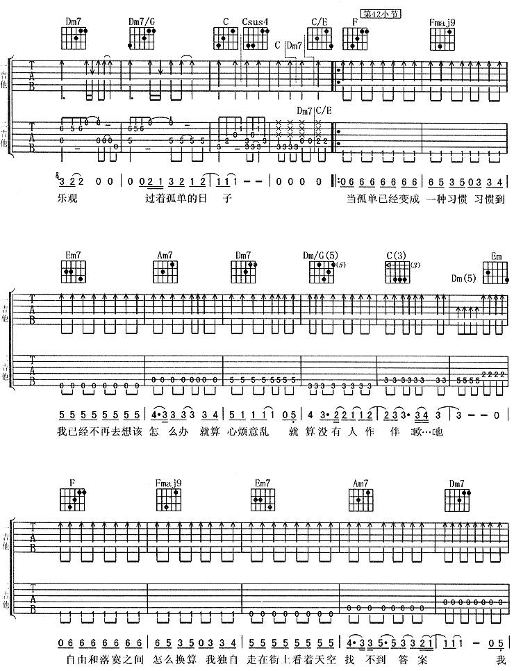 一辈子的孤单（粉红女郎主题歌）吉他谱 