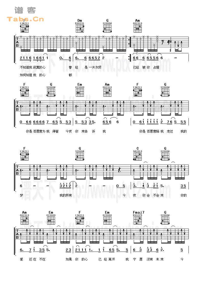 今夜你会不会来 完美版	吉他谱