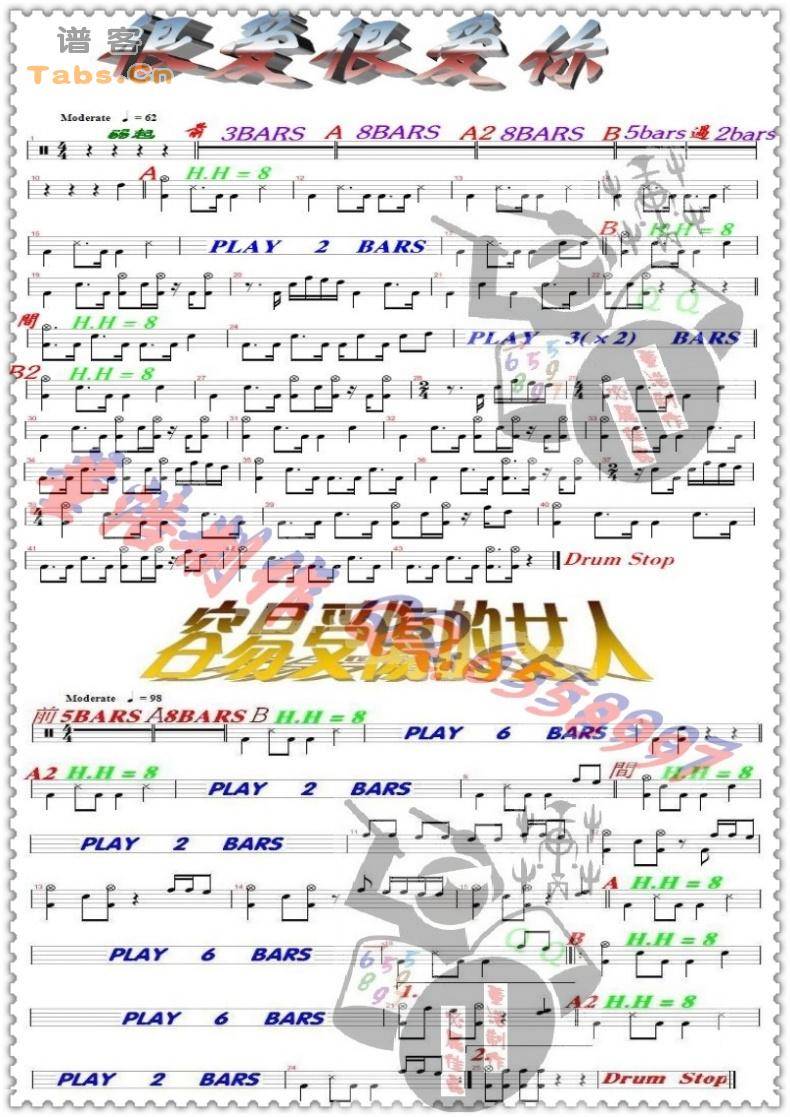 很爱很爱你 容易受伤的女人 	吉他谱 