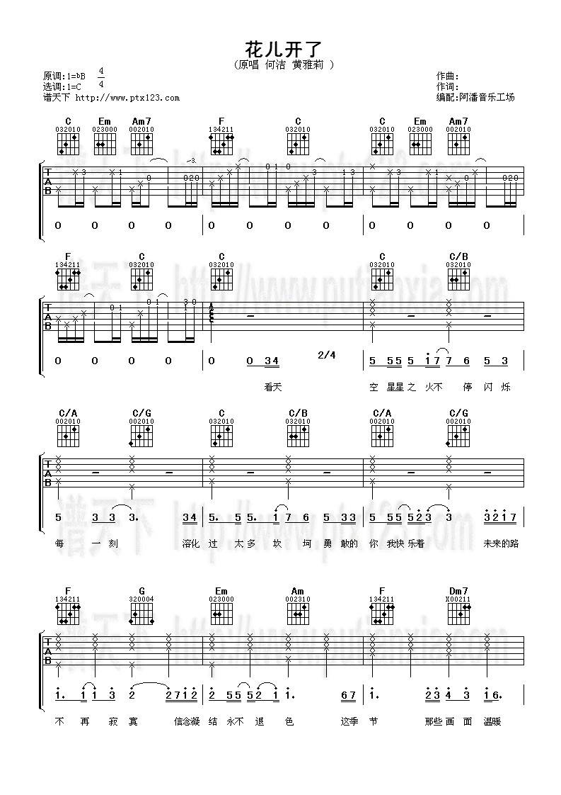 花儿开了吉他谱