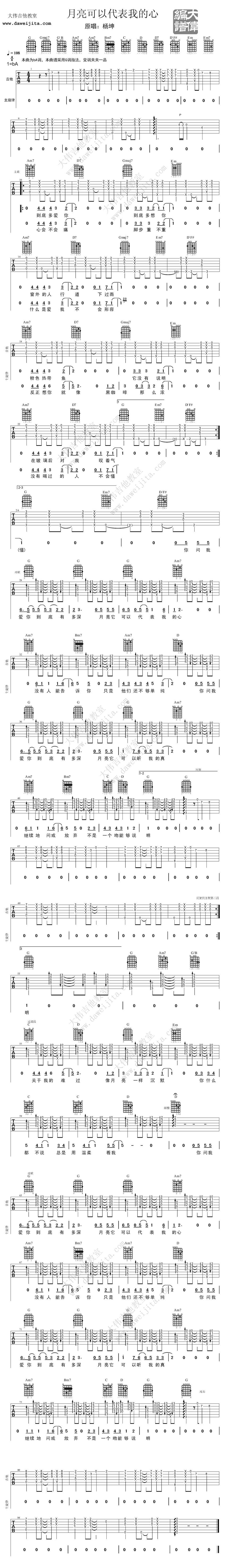 月亮可以代表我的心 大伟版吉他谱 