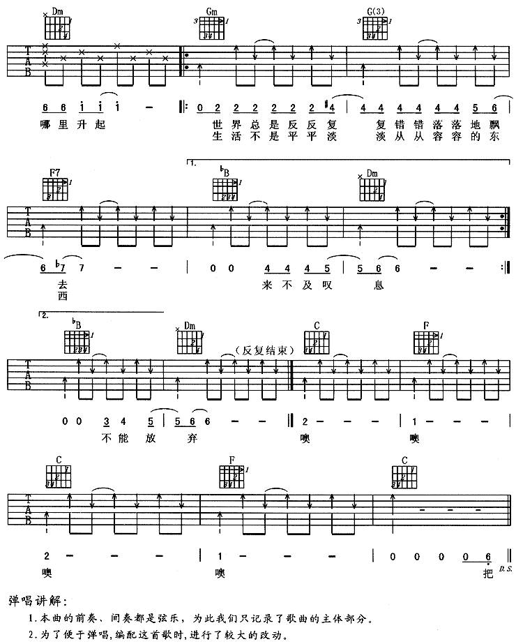 蓝色理想 (老狼)吉他谱 