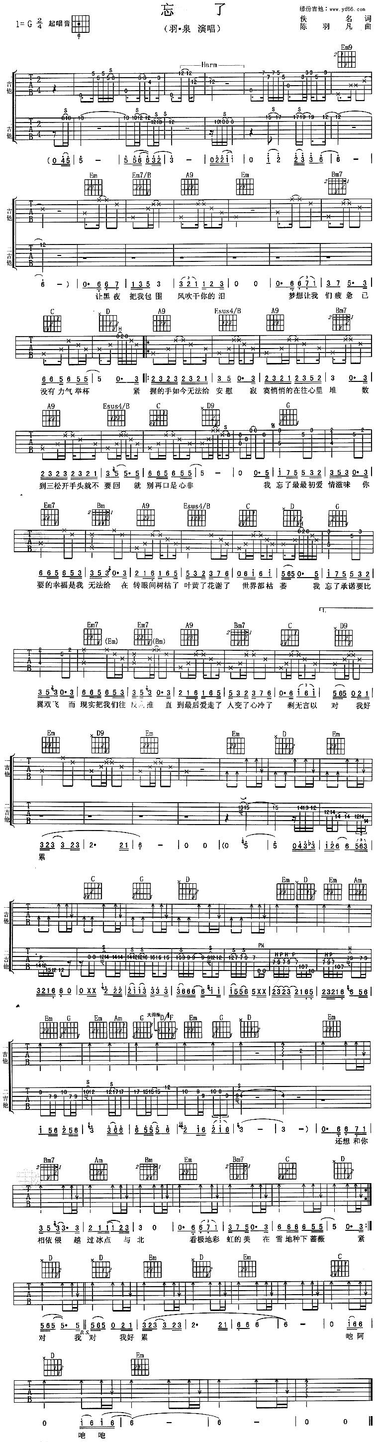 忘了吉他谱 