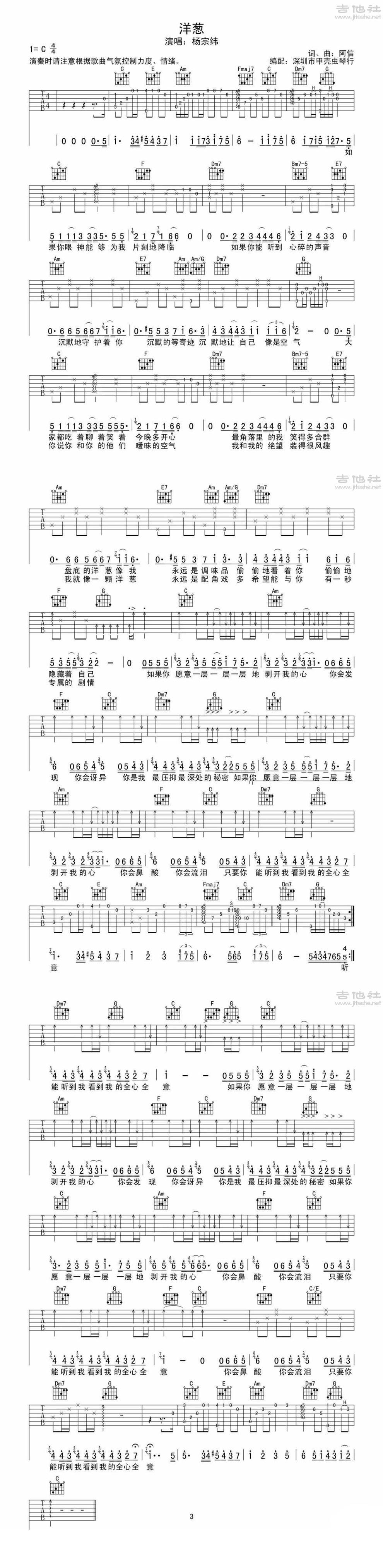 洋葱 深圳甲壳虫琴行吉他谱 