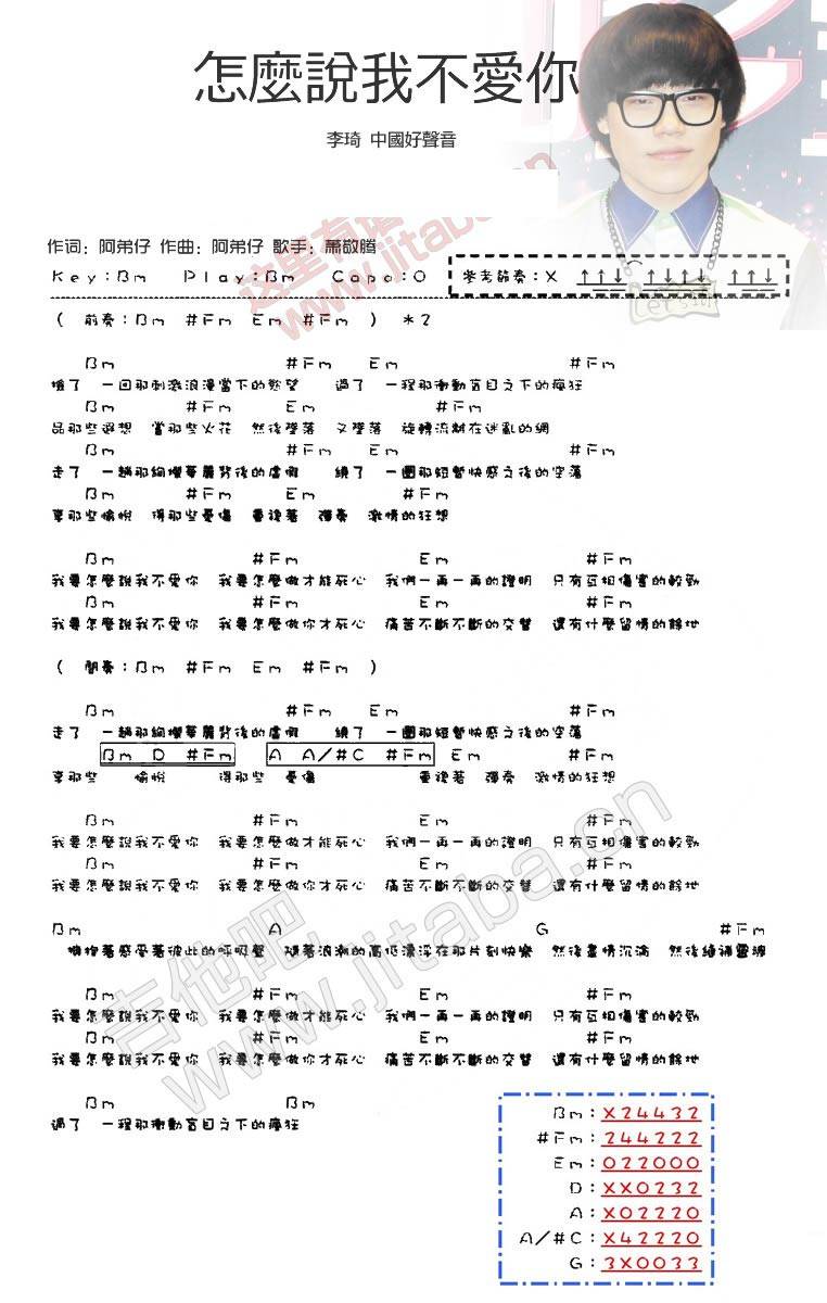 怎么说我不爱你 中国好声音吉他谱 