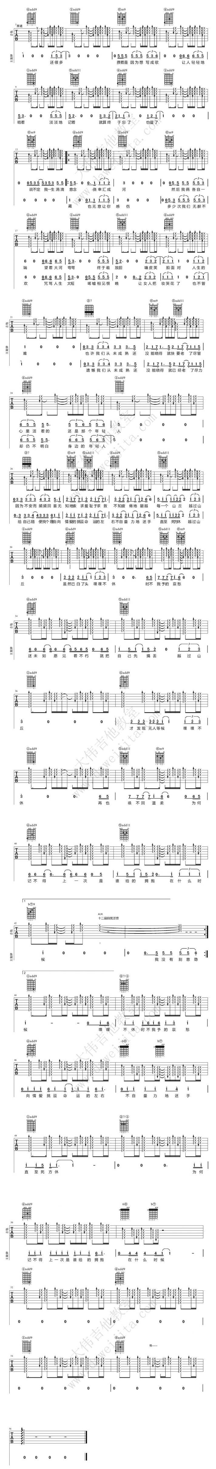 《山丘》B段融入指弹吉他谱 