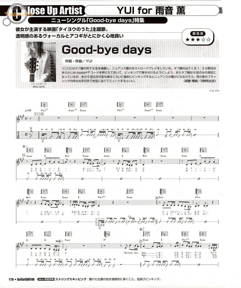 Goodbye days  	吉他谱