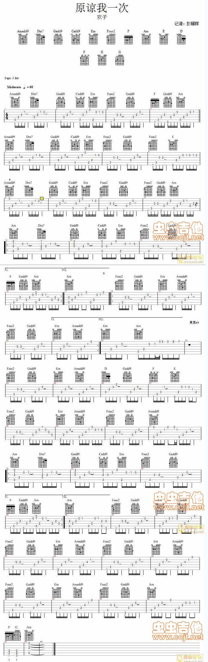 原谅我一次—欢子吉他谱 